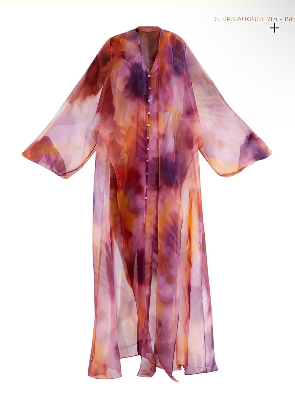 Andrea Iyamah Sheer Watercolor Maxi Kaftan in Pink and Purple - Picture 2 of 6